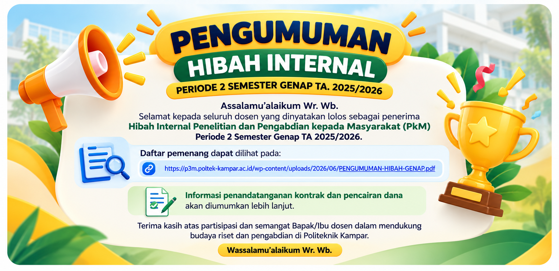 Penerima Hibah Internal Penelitian dan PKM Semester Genap TA. 2025/2026