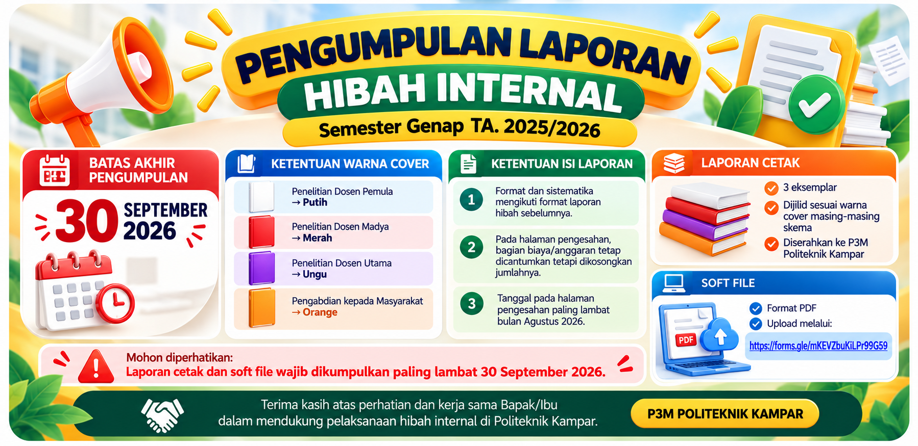 Pengumpulan Laporan Akhir Hibah Internal Semester Genap TA. 2025/2026